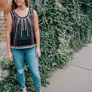 Sheer Black Tank w/ Sequin & Beading Design Size M